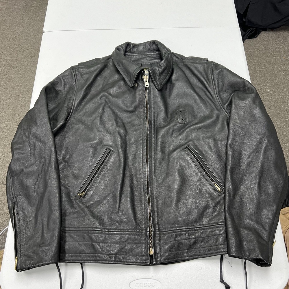 San Diego Leather Jacket Factory Biker Jacket Mens 46 L Black Side Lace USA Made